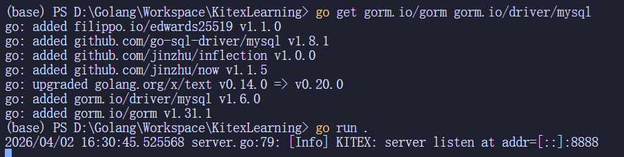 Kitex Server 启动成功，监听 8888 端口